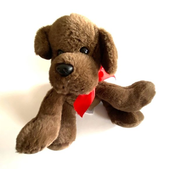 Animal Adventures 2013 floppy brown dog plush stuffed red bow small stuffed lovi - Picture 1 of 6